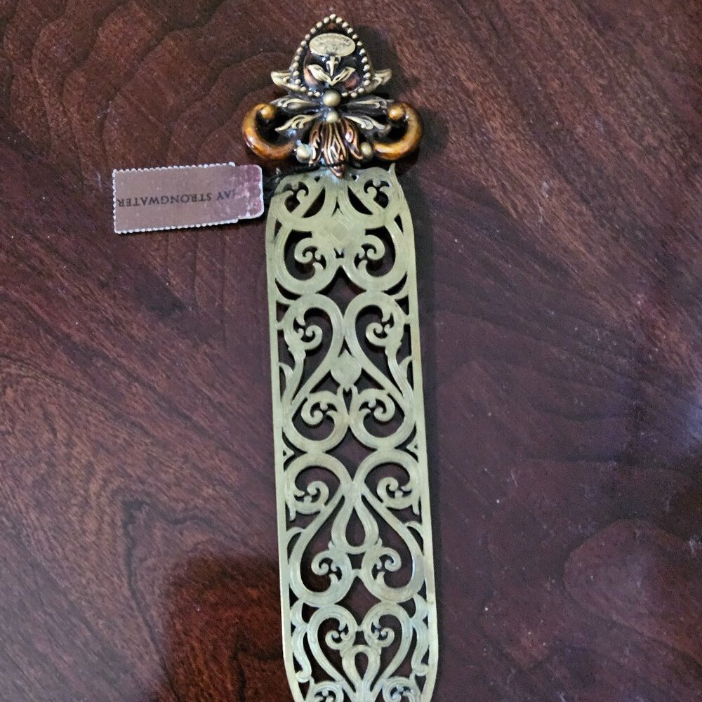 RARE LUXURY JAY STRONGWATER TOPAZ FLEUR DE LIS BOOKMARK DESK ENAMEL CRYSTAL - Picture 6 of 12